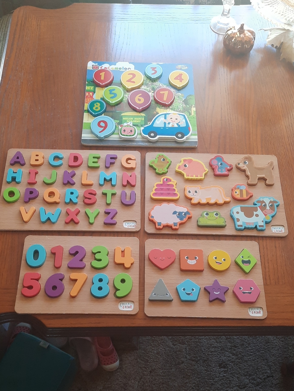 Wooden Alphabet, Number & Shape Puzzle Set for Kids - Multi-Color